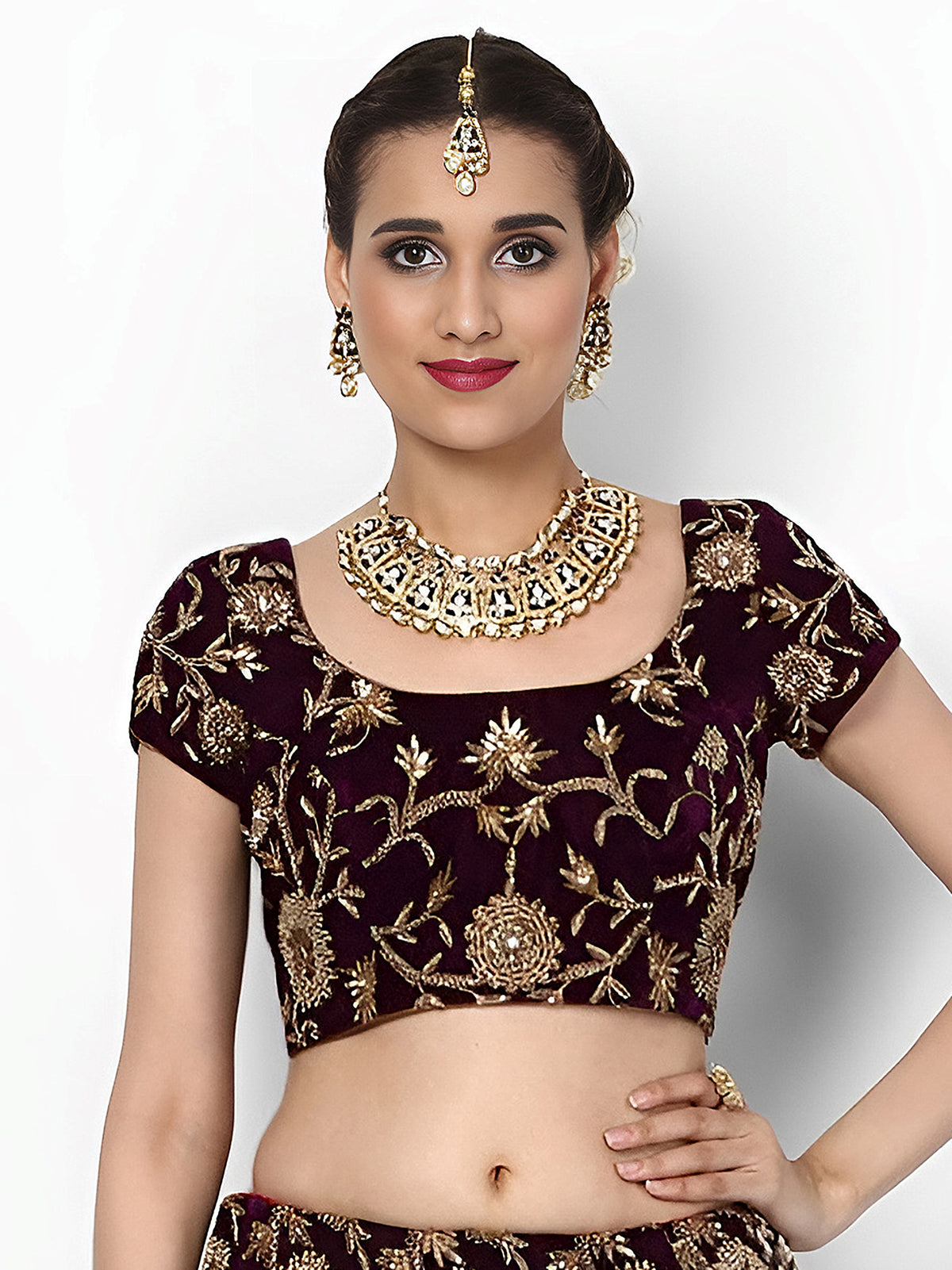 Beautiful Purple Colored Party Wear Designer Embroidered Velvet Lehenga Choli