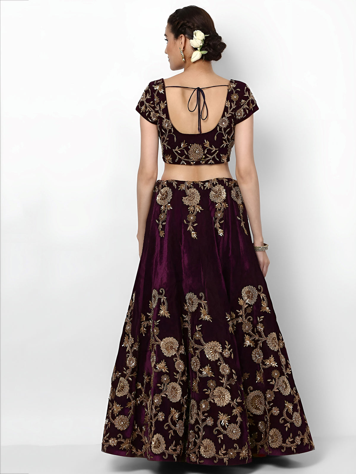 Beautiful Purple Colored Party Wear Designer Embroidered Velvet Lehenga Choli