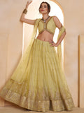Sparkling Pastel Yellow Sequins Net Haldi Wear Lehenga Choli