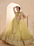 Sparkling Pastel Yellow Sequins Net Haldi Wear Lehenga Choli