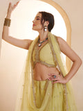 Sparkling Pastel Yellow Sequins Net Haldi Wear Lehenga Choli