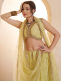 Sparkling Pastel Yellow Sequins Net Haldi Wear Lehenga Choli