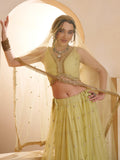 Sparkling Pastel Yellow Sequins Net Haldi Wear Lehenga Choli