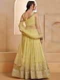 Sparkling Pastel Yellow Sequins Net Haldi Wear Lehenga Choli