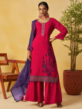 Enchanting Pink Thread Embroidery Organza Wedding Wear Palazzo Suit