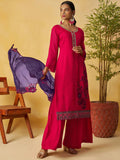 Enchanting Pink Thread Embroidery Organza Wedding Wear Palazzo Suit