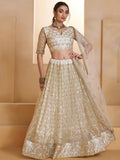 Elegant Off-White Thread Work Net Wedding Wear Lehenga Choli