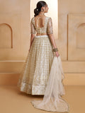 Elegant Off-White Thread Work Net Wedding Wear Lehenga Choli