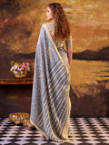 Pretty Blue Digital Printed Tussar Silk Traditional Saree With Blouse
