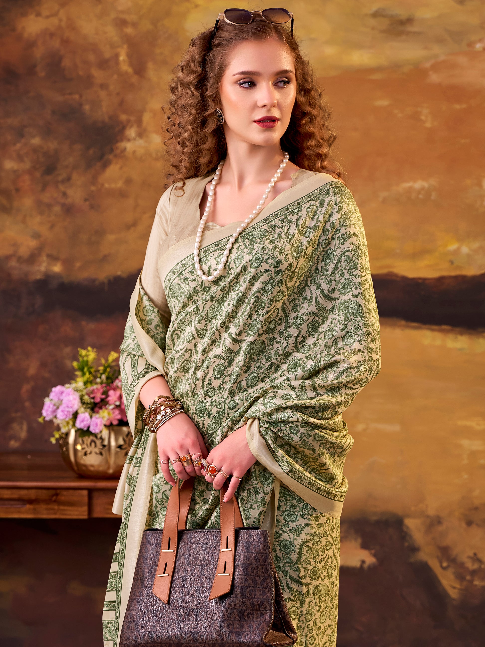 Incredible Green Digital Printed Tussar Silk Casual Wear Saree With Blouse
