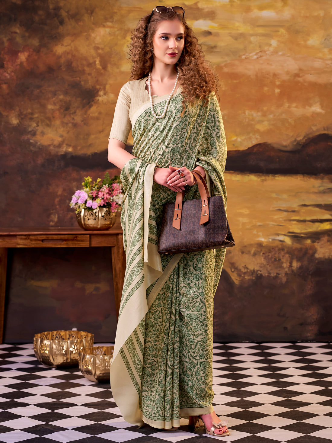 Incredible Green Digital Printed Tussar Silk Casual Wear Saree With Blouse