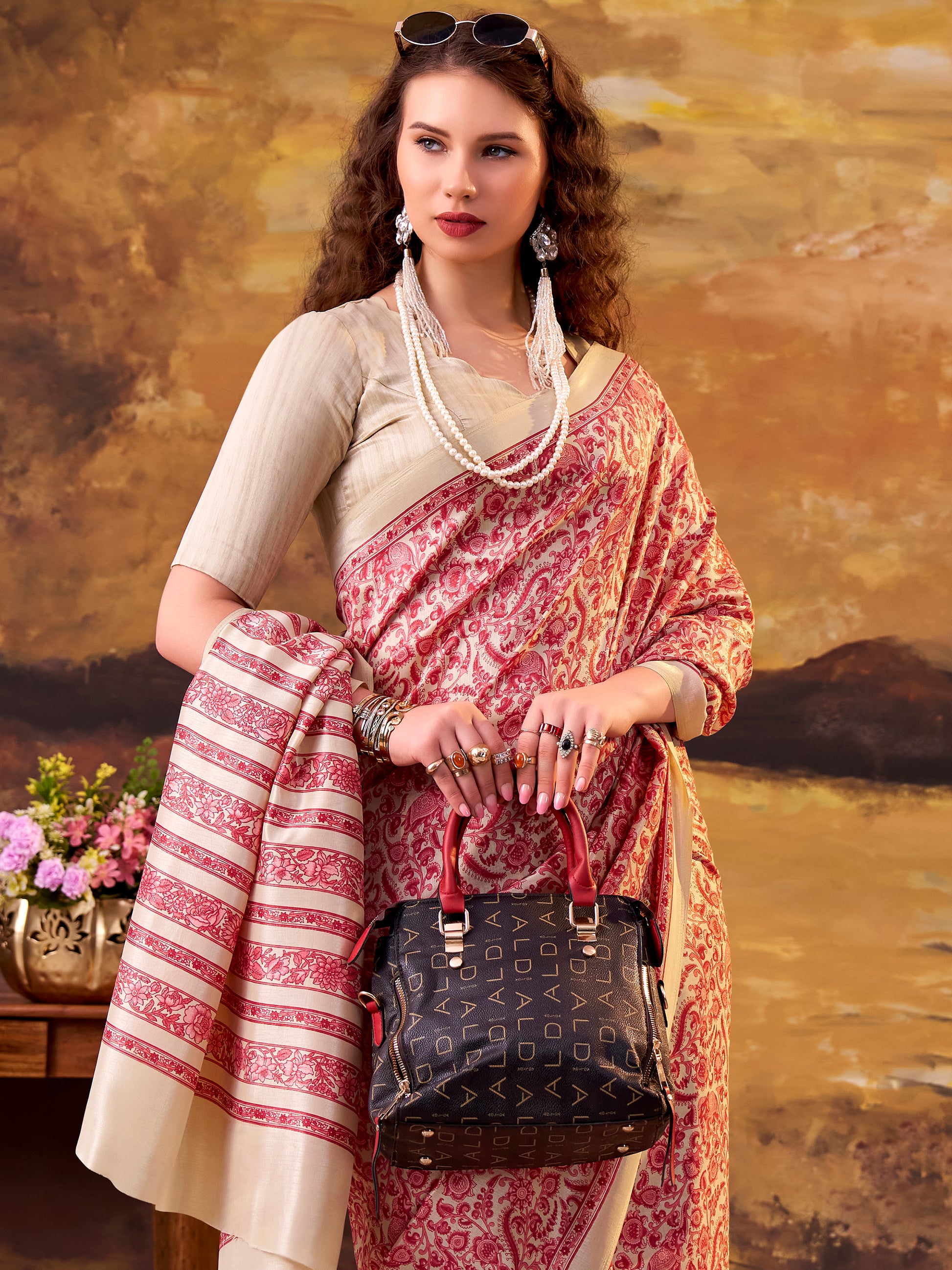 Precious Pink Digital Printed Silk Daily Wear Saree With Blouse