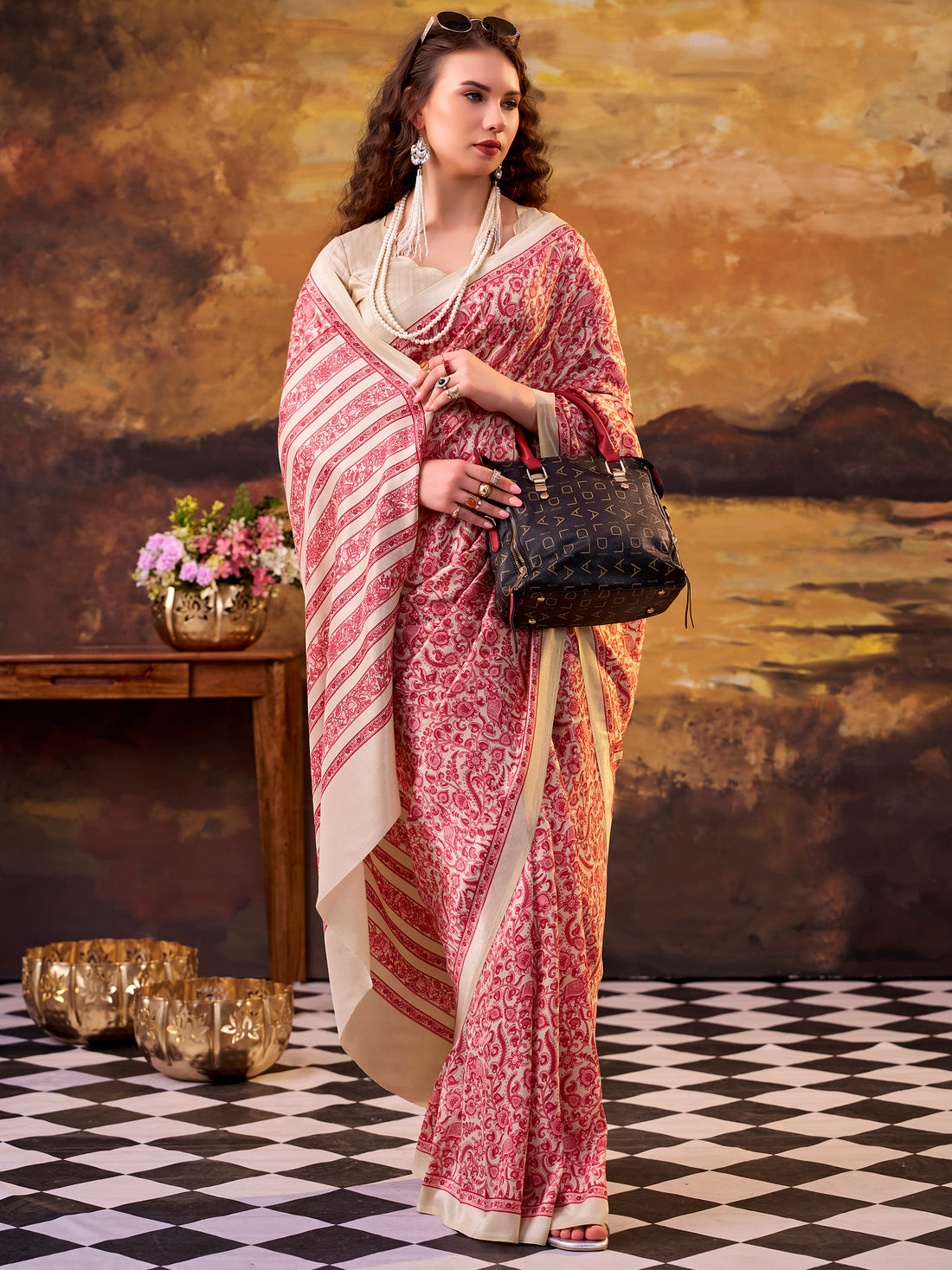 Precious Pink Digital Printed Silk Daily Wear Saree With Blouse