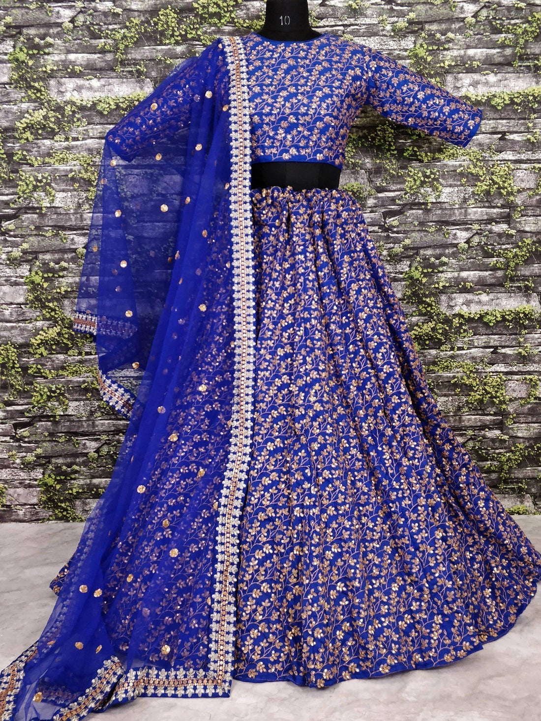 Elegant Blue Colored Designer Heavy Embroidered Raw Silk Lehenga