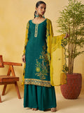 Charismatic Green Thread Embroidery Organza Ethnic Wear Palazzo Suit