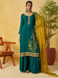 Charismatic Green Thread Embroidery Organza Ethnic Wear Palazzo Suit