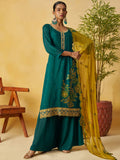 Charismatic Green Thread Embroidery Organza Ethnic Wear Palazzo Suit