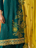Charismatic Green Thread Embroidery Organza Ethnic Wear Palazzo Suit