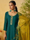Charismatic Green Thread Embroidery Organza Ethnic Wear Palazzo Suit