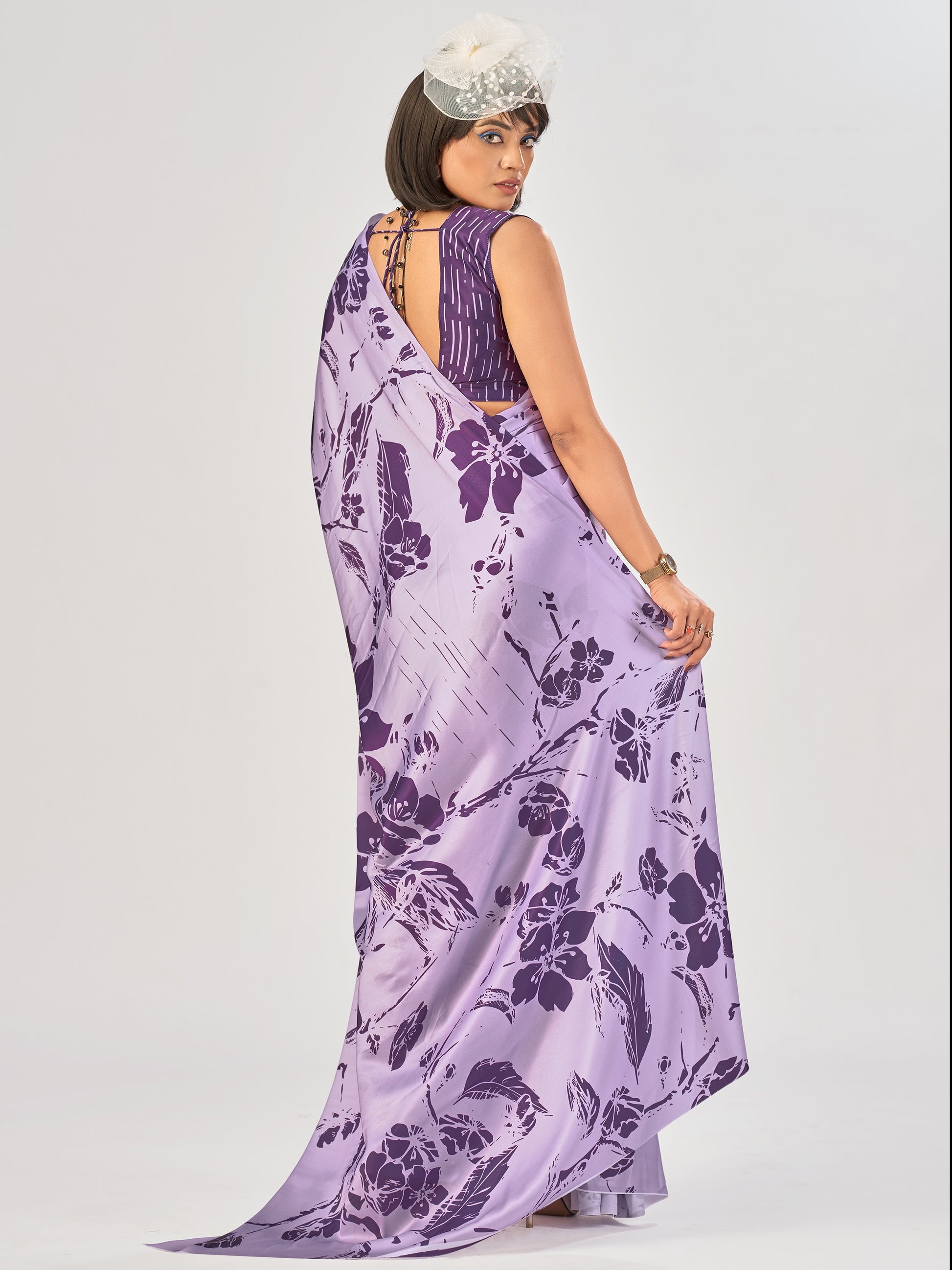 Fabulous Lavender Printed Stain Casual Wear Saree With Blouse