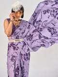 Fabulous Lavender Printed Stain Casual Wear Saree With Blouse