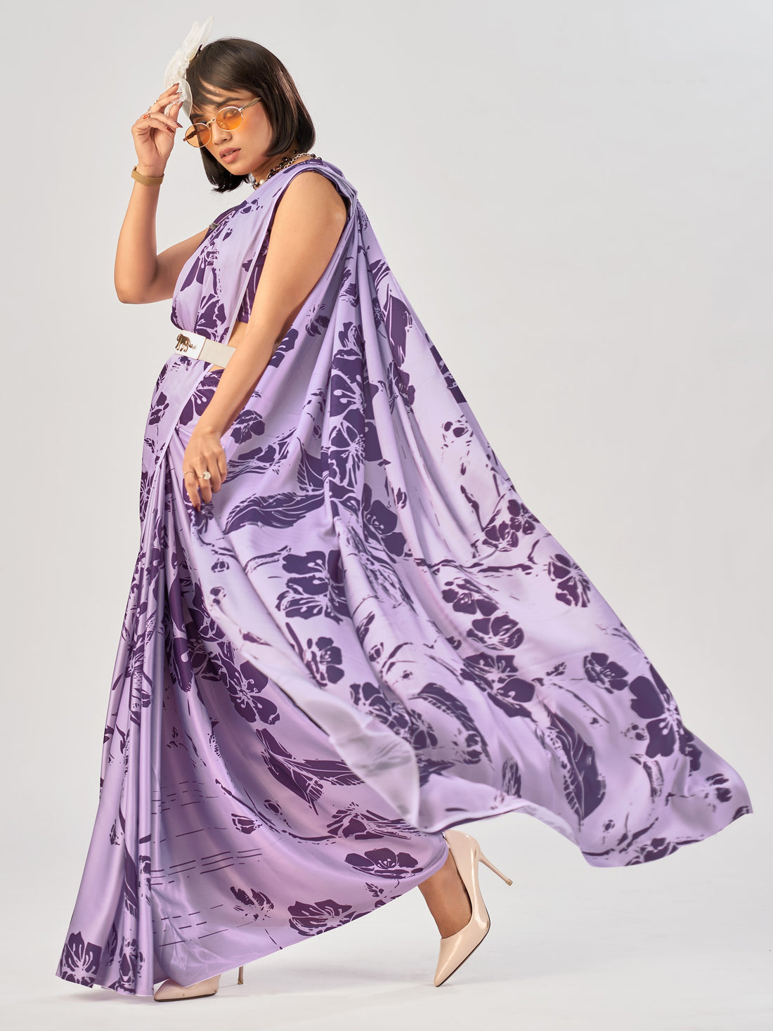 Fabulous Lavender Printed Stain Casual Wear Saree With Blouse