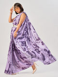 Fabulous Lavender Printed Stain Casual Wear Saree With Blouse