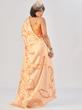 Charming Peach Printed Stain Daily Wear Saree With Blouse