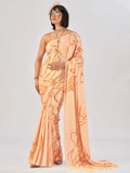 Charming Peach Printed Stain Daily Wear Saree With Blouse