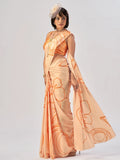Charming Peach Printed Stain Daily Wear Saree With Blouse