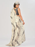 Outstanding Off-White Printed Satin Party Wear Saree with Blouse