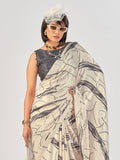 Outstanding Off-White Printed Satin Party Wear Saree with Blouse