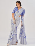 Precious Grey Printed Satin Casual Wear Saree With Blouse
