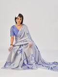 Precious Grey Printed Satin Casual Wear Saree With Blouse