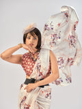 Graceful Cream Printed Satin Daily Wear Saree With Blouse