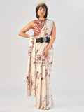 Graceful Cream Printed Satin Daily Wear Saree With Blouse