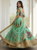 Dazzling Green Floral Printed Silk Mehendi Wear Lehenga Choli With Dupatta