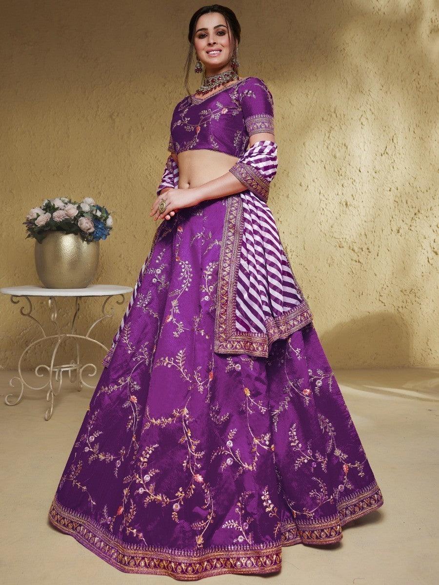 Sweet Purple Embroidered Silk Engagement Wear Lehenga Choli