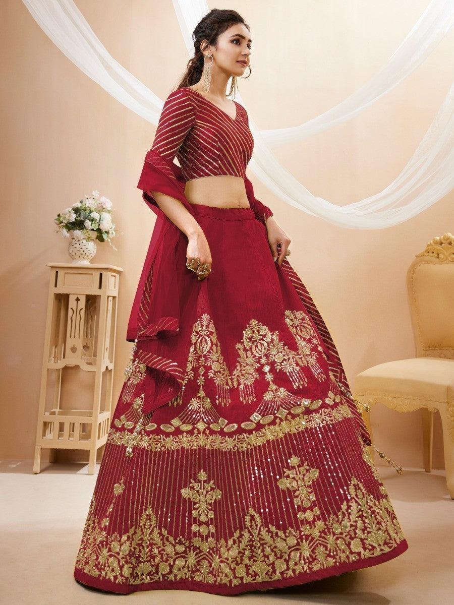 Lovely Red Sequins Silk Wedding Wear Lehenga Choli With Dupatta