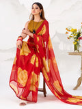 Lovable Red Floral Printed Chiffon Marriage Wear Saree With Blouse