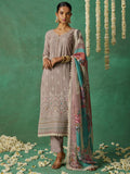 Glorious Grey Thread Work Organza Festive Wear Pant Suit With Dupatta