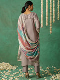 Glorious Grey Thread Work Organza Festive Wear Pant Suit With Dupatta