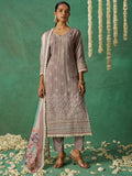 Glorious Grey Thread Work Organza Festive Wear Pant Suit With Dupatta