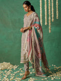 Glorious Grey Thread Work Organza Festive Wear Pant Suit With Dupatta
