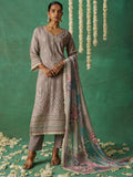 Beautiful Grey Embroidered Organza Designer Pant Suit With Dupatta