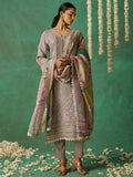 Alluring Grey Organza Traditional Pant Suit With Printed Dupatta