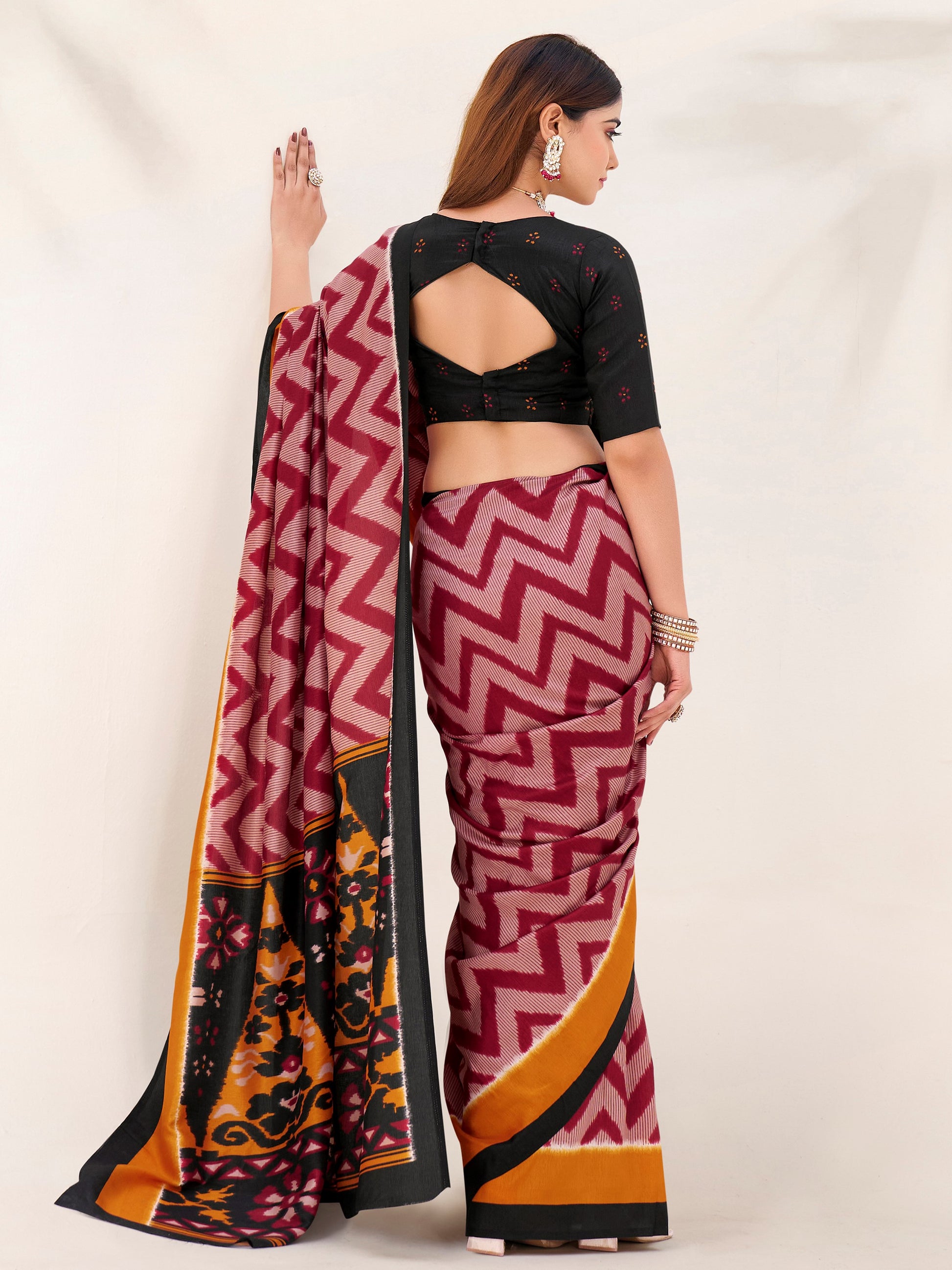 Pretty Maroon Printed Tussar Silk Festive Wear Saree With Blouse