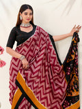 Pretty Maroon Printed Tussar Silk Festive Wear Saree With Blouse