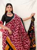 Pretty Maroon Printed Tussar Silk Festive Wear Saree With Blouse