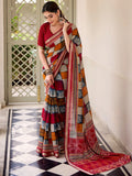 Classic Maroon Digital Printed Polyester Daily Wear Saree With Blouse